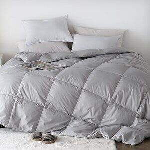 Queen Cotton Comforter - Goose Down and Feather Duvet Insert - Grey